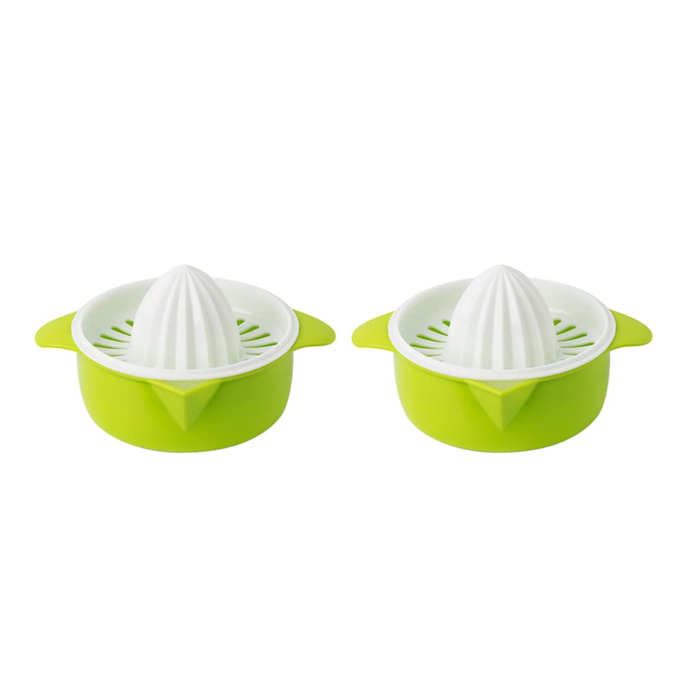DOITOOL 2-Pack Manual Citrus Juicer - Handheld Lemon Lime Orange Squeezer with Drip-Free Cup, Garlic Press & Grater - BPA-Free Plastic for Fresh Juice, Cocktails, Cooking & Baking