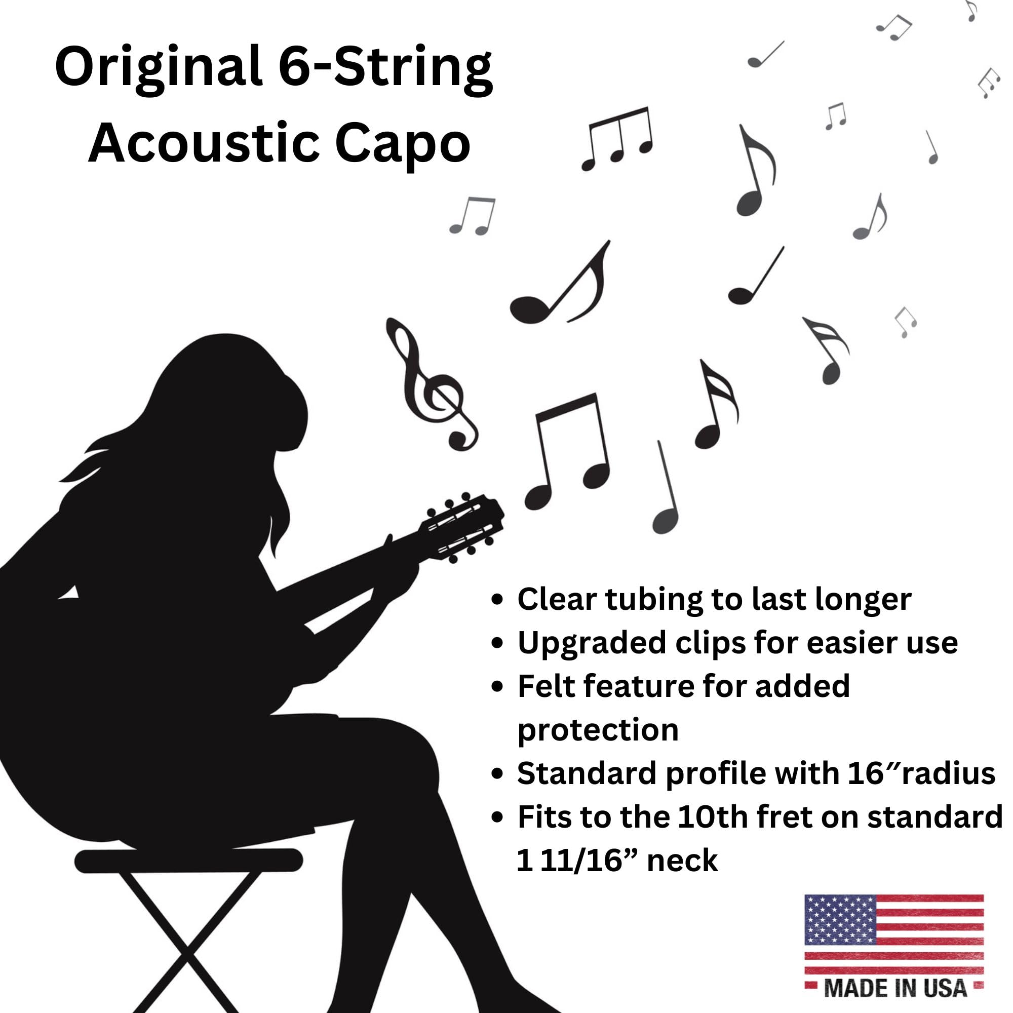 Premium Paige 6-String Standard Guitar Capo - USA Made Satin Nickel Finish - Perfect for Acoustic & Electric Guitars - Ideal for Performances, Studio Recording & Practice Sessions