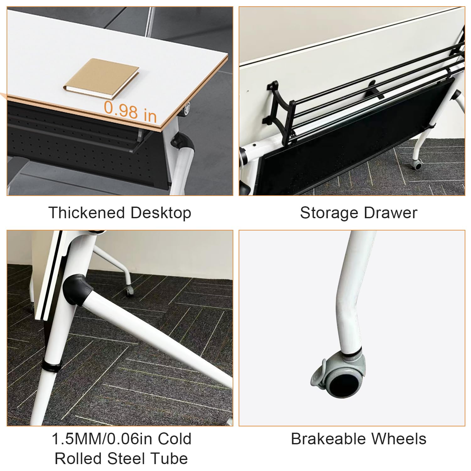 Foldable Conference Tables 6-Pack - 55 x 23.6 x 29.5 Inch Portable Meeting Tables with Flip Top Design - Space-Saving Training & Seminar Tables for Office, Classroom, Event Venues & Home Workspaces