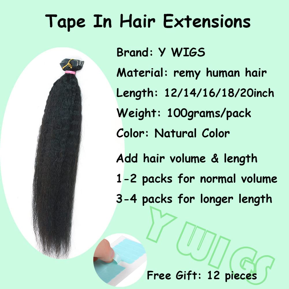 Tape In Hair Extensions 20inch - 100% Human Remy Hair Kinky Straight 40pcs 100g Natural Color for Women | Perfect for Daily Wear, Weddings & Special Occasions