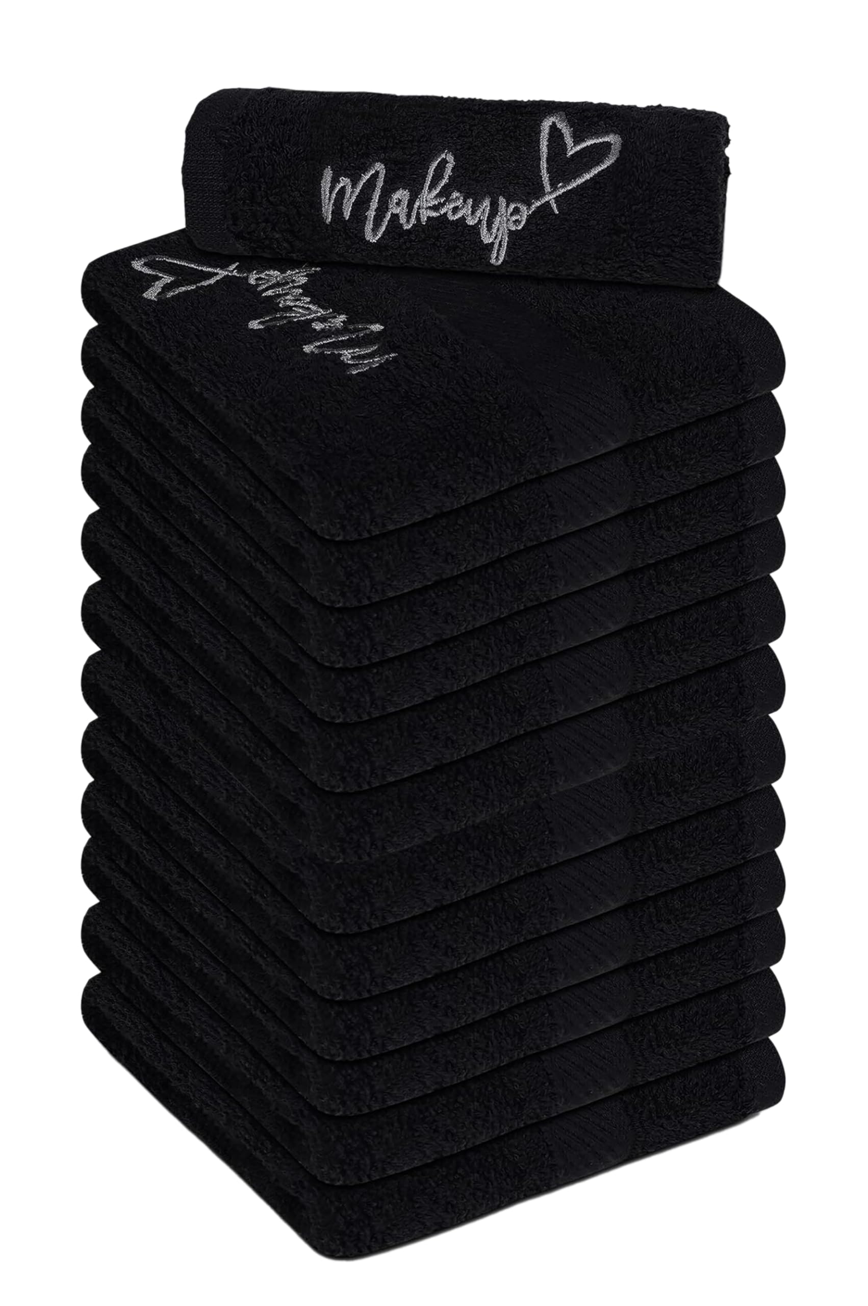 12 Pack Black Makeup Remover Towels - 12x12 Inch Super Soft 100% Cotton Facial Cleansing Cloths | Quick Dry & Highly Absorbent | Perfect for Makeup Removal, Skincare Routine & Spa Days