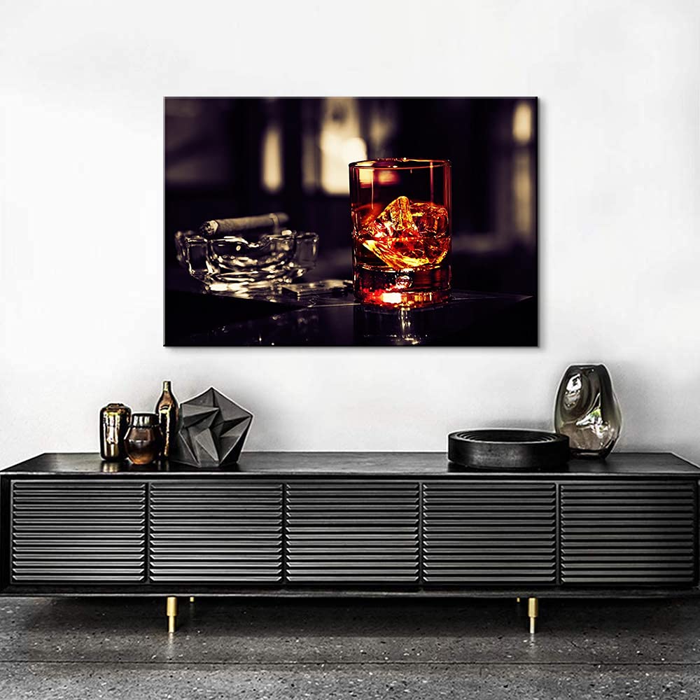 Whiskey Wall Art Decor - Framed Kitchen & Dining Room Decor (28''Hx40''W) - Perfect for Home Bar, Restaurant, or Man Cave Decorations