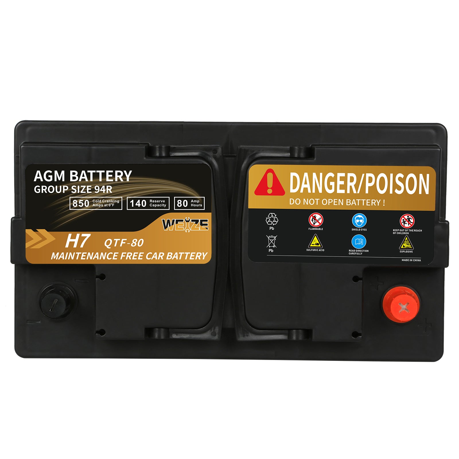 WEIZE Wise Series 94R AGM Car Battery - 12V 80Ah H7 Automotive Replacement Battery for BMW, Mercedes, Audi | Cold Cranking & Deep Cycle Performance | Ideal for Extreme Weather & Off-Road Vehicles