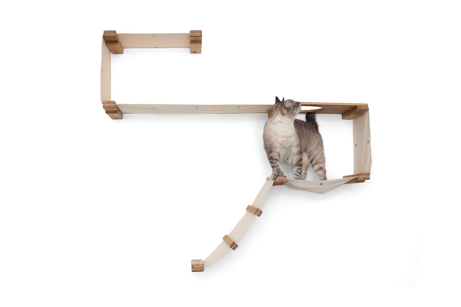 Premium Cat Wall Mounted Play Condo - Modular Bamboo Cat Tree with Sisal Scratching Pole & Hammock - 18