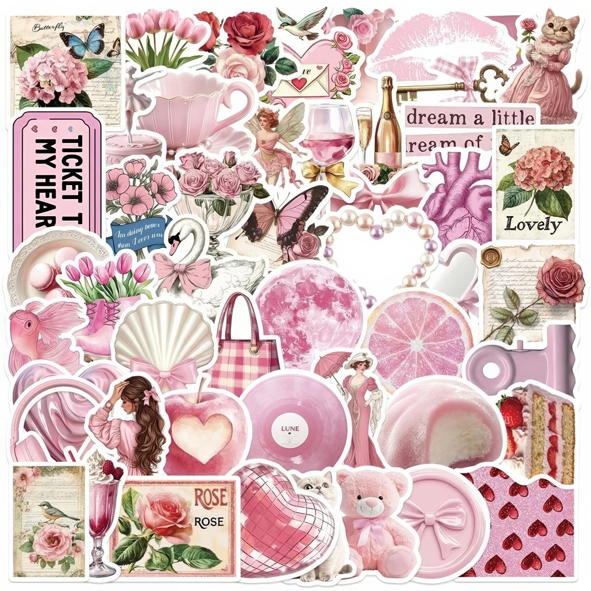 Coquette Aesthetic Pink Sticker Pack - 50+ Cute Kawaii Decals for Laptops, Journals & Phone Cases - Perfect for DIY Crafts, Scrapbooking & Gift Decorations