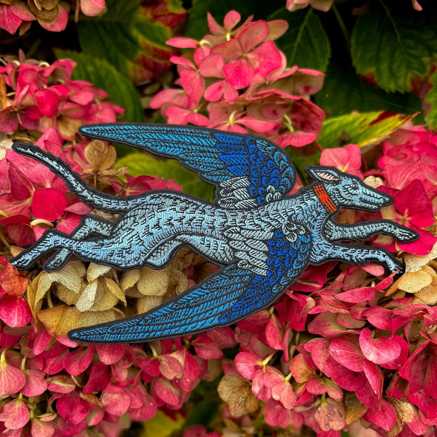 House of Hawks BLUE Flying Hound Embroidered Fabric Patch - Iron-On or Sew-On Applique for Jackets, Bags & DIY Crafts