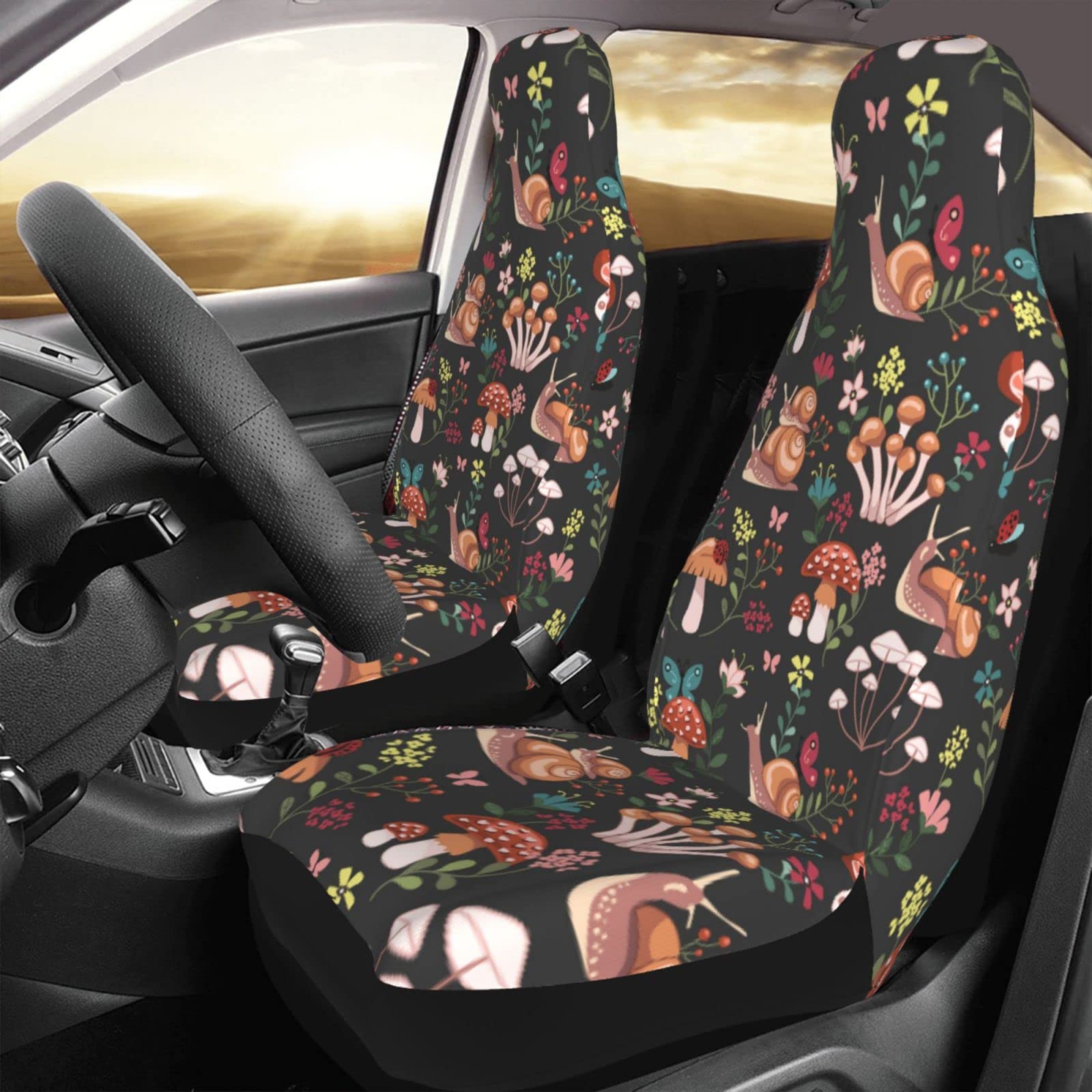 Universal Mushroom Snails Butterfly Flower Car Seat Covers (2-Piece Set) - Front Seat Protector Cushion for Cars, SUVs, Sedans & Trucks | Waterproof & Anti-Slip Auto Decor for Daily Commute & Road Trips