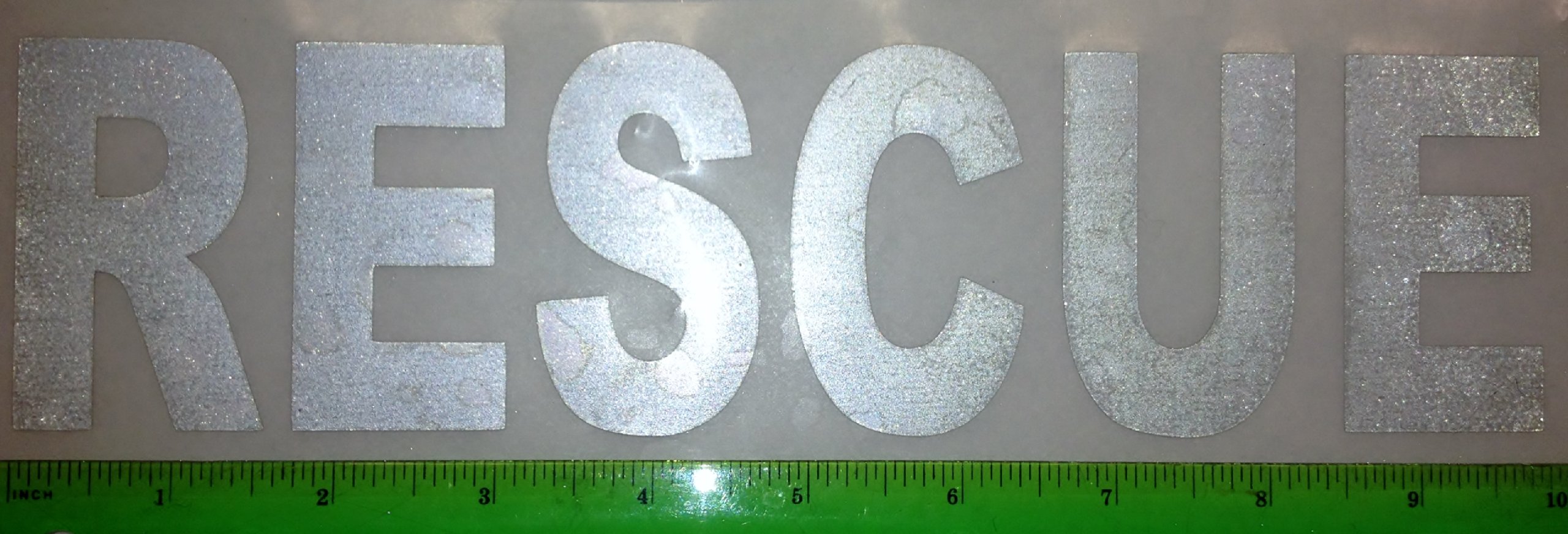 RESCUE 2.5 x 10 Inch Silver Reflective Iron-On Letters for Clothing - Perfect for DIY T-Shirts, Jackets, and Customized Gifts