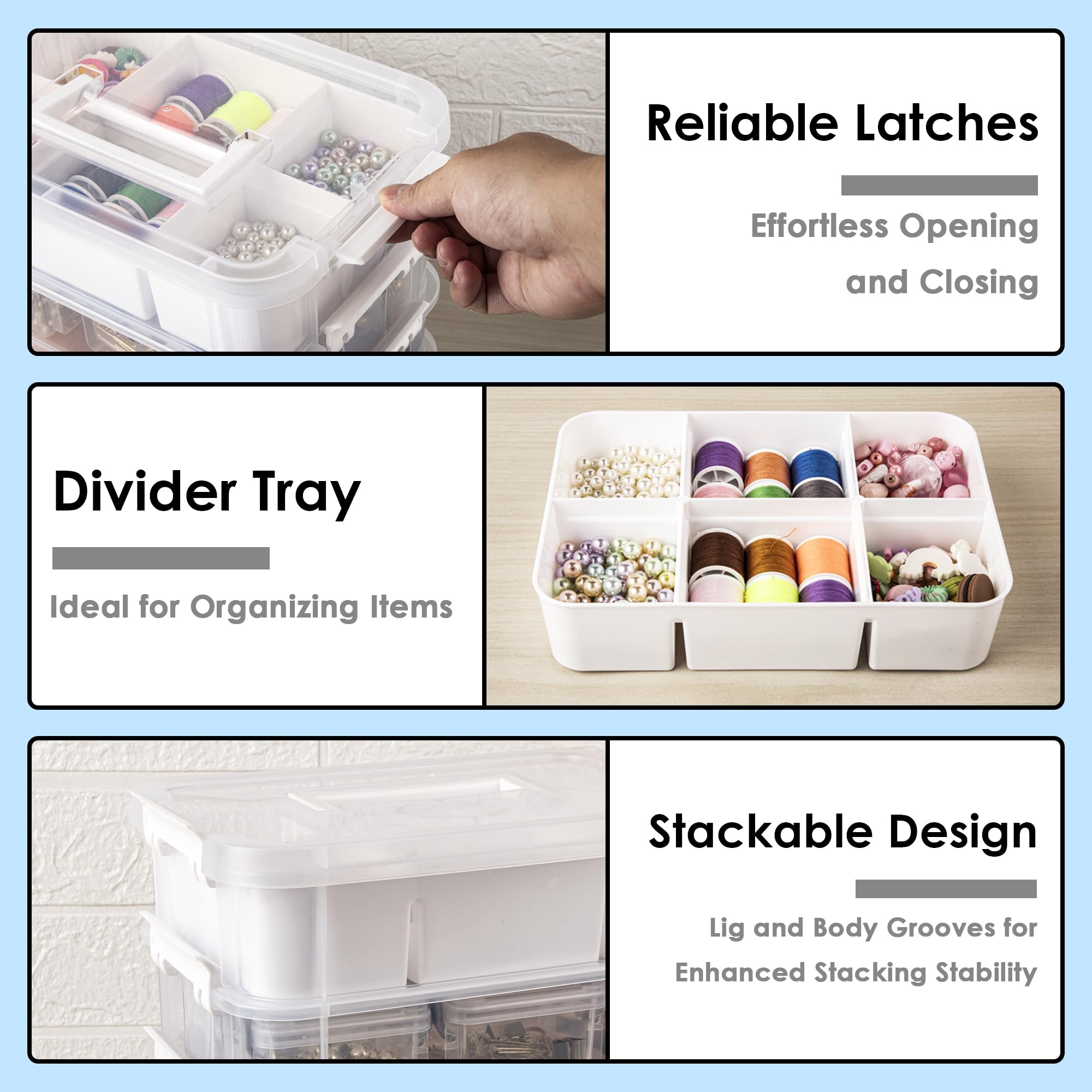 11QT 4-Layer Durable Craft Organizer with 2 Removable Trays - Perfect for Arts & Crafts Supplies, Sewing Tools, Office & Seasonal Decor Storage - Ideal for DIY Projects, Home Organization & Creative Workspaces