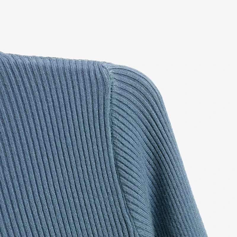 Vintage Solid Knitted Long Sleeve Zip-Up Half Turtleneck Sweater for Women - Cozy Winter Pullover for Casual Outfits & Office Wear