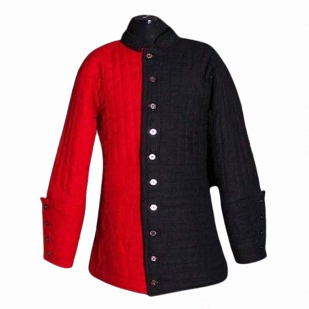 Medieval Thick Padded Coat Aketon Gambeson - Long Sleeves Button Closure Renaissance Costume for LARP, Halloween Party & Historical Reenactment