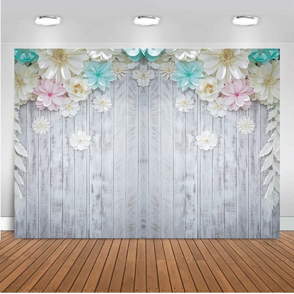 7x5FT Gray & White Rustic Wooden Floor Photography Backdrop - Vinyl Studio Props for Birthday Party, Baby Shower, Wedding Decor & Professional Photo Shoots (DH-28)