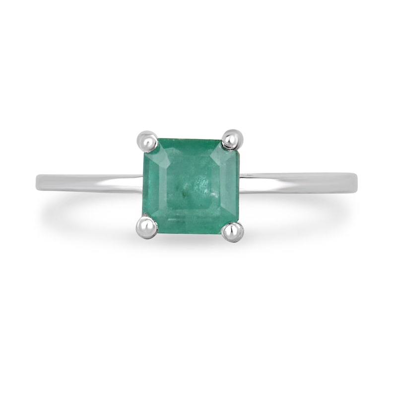 1.05ct SS Asscher Cut Lush Medium Green 4 Prong Emerald Sterling Silver Ring for Women | Elegant Vintage Jewelry Gift for Anniversary, Engagement & Special Occasions