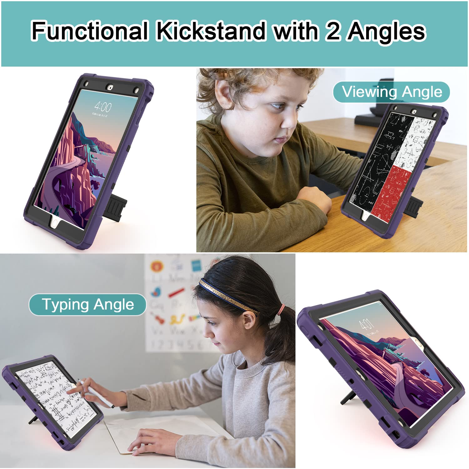 Shockproof Rugged Protective Case for iPad 9.7 Inch (6th/5th Gen, Air 2/1st Gen, Pro 9.7) - Heavy Duty Cover with Enhanced Drop Protection in Deep Purple - Perfect for Travel, Outdoor Adventures & Kids Use