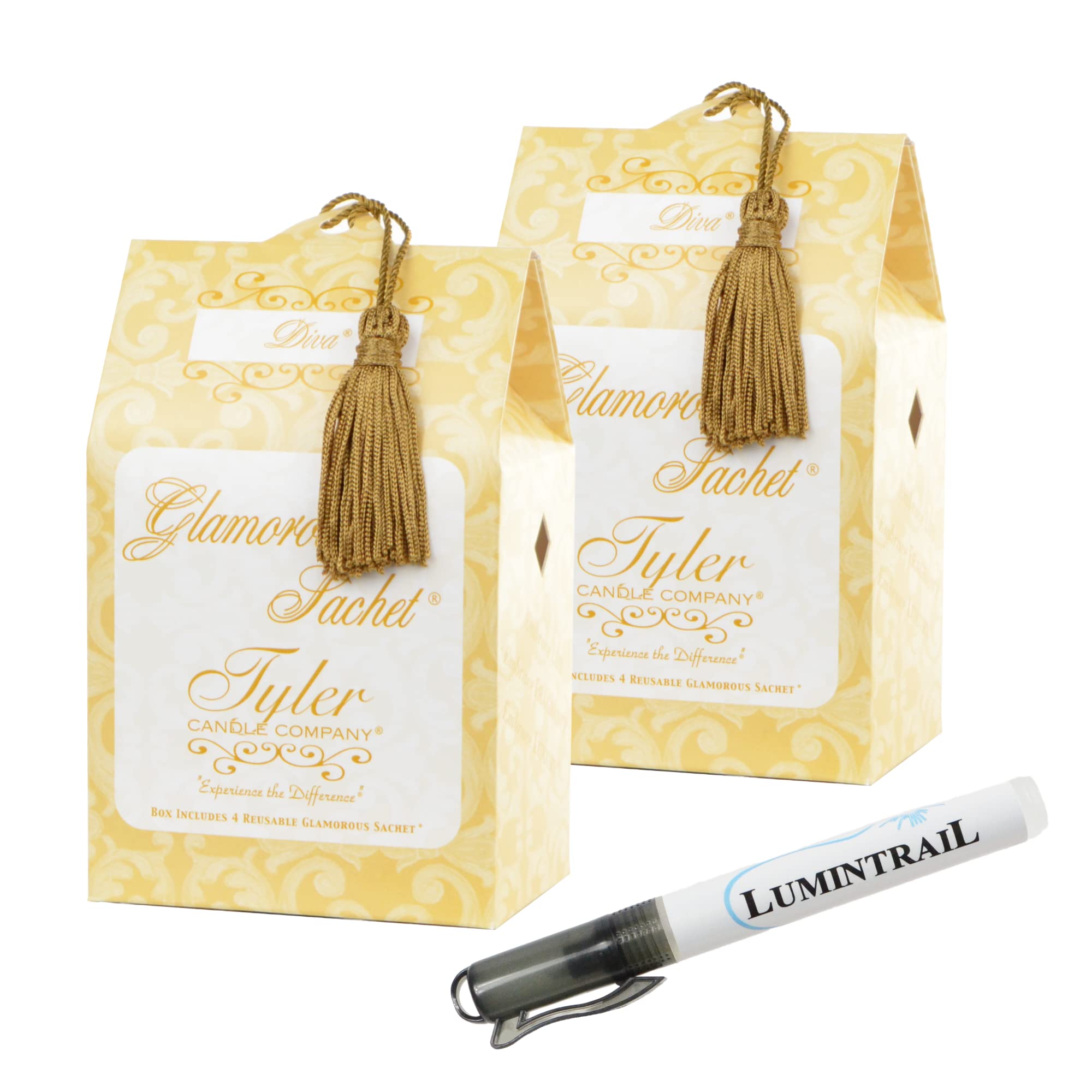 Tyler Diva Dryer Sachets - 4 Reusable Fragrance Sachets per Pack (2-Pack) | Eco-Friendly Laundry Freshener for Home & Closet | Bundle with Lumintrail Degreaser Pen for Complete Fabric Care