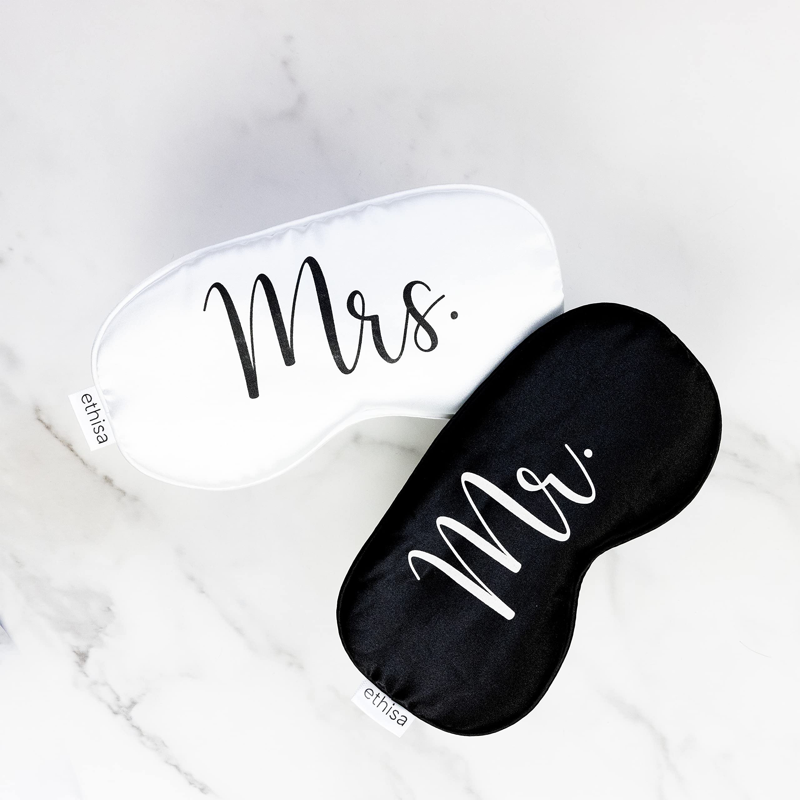 Mr and Mrs Sleep Mask Set - Black & White Blindfold for Wedding Reception Games - Couples Eye Mask for Groom & Bride - Honeymoon Gift for Newlyweds - Perfect for Wedding Night, Bridal Shower & Just Married Celebrations