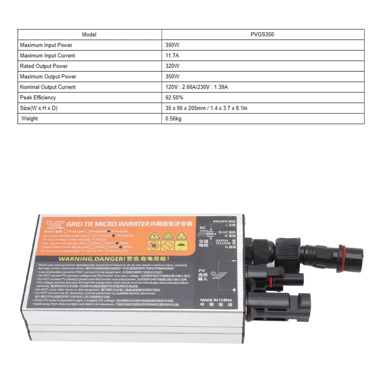 Haofy 350W Solar Micro Inverter Grid Tie - 10A High Efficiency Pure Sine Wave Inverter with 96% Conversion Rate for Home Solar Power System - Perfect for Rooftop PV Panels, Off-Grid Cabins & Renewable Energy Projects