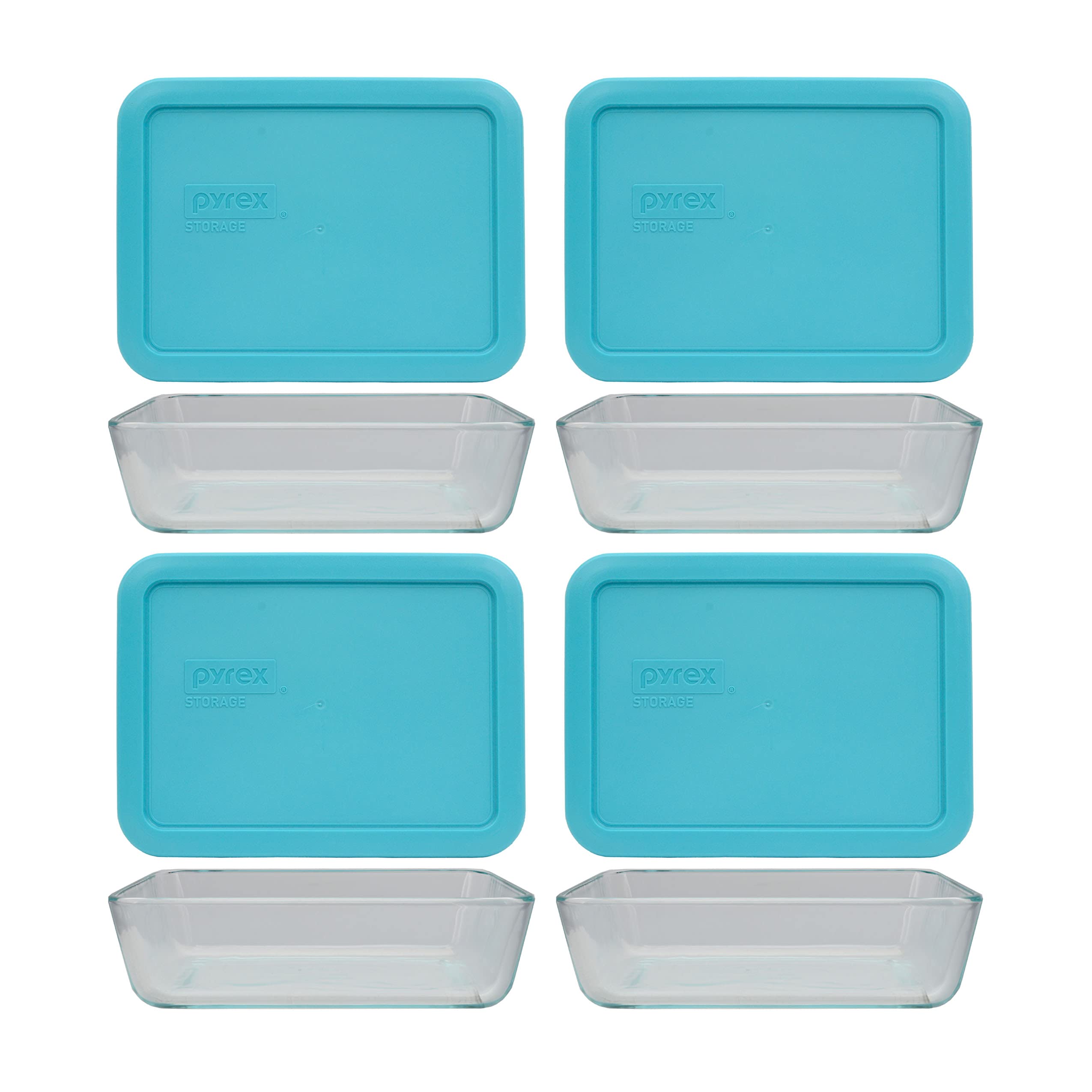 Pyrex 4-Piece Glass Food Storage Containers with 4 Blue Lids - Airtight, BPA-Free, Microwave & Dishwasher Safe - Perfect for Meal Prep, Leftovers & Pantry Organization (Made in USA)