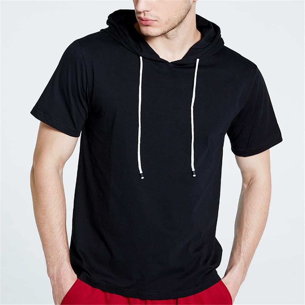 Men's Summer Hoodie - Short Sleeve Solid Color Casual Sweatshirt | Hip Hop Streetwear | Perfect for Outdoor Activities, Gym & Street Fashion (Color: Blue, Size: Medium)
