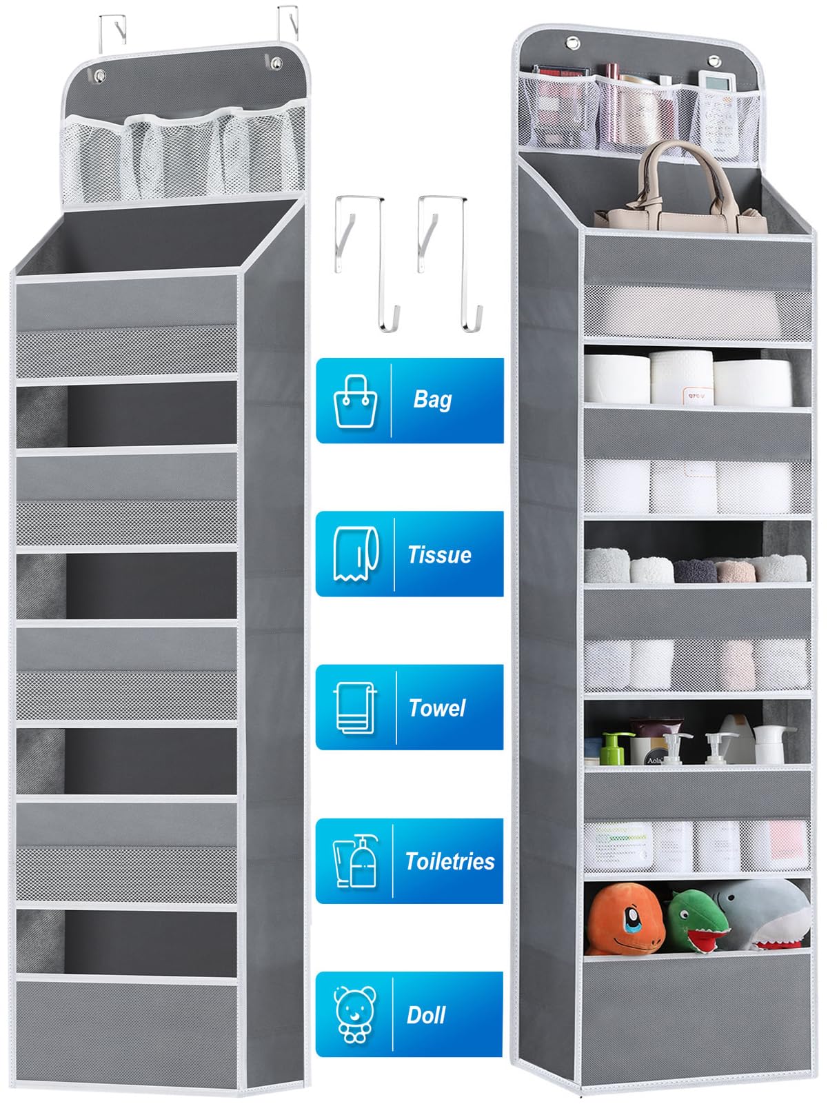 Over the Door Organizer with 6 Shelves & 8 Large Pockets - Space Saving Hanging Storage for Pantry, Nursery, Bathroom, Bedroom, Kitchen, Dorm & RV - Perfect for Organizing Toiletries, Toys, Spices & More (1 Pack)