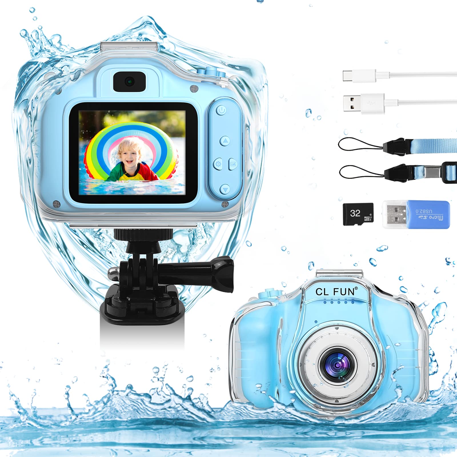 Waterproof Kids Camera for 5-10 Year Old Girls - Underwater Video Recorder with 32GB SD Card - Perfect Christmas & Birthday Gift (Pink) - Great for Pool Parties, Beach Vacations & Outdoor Adventures