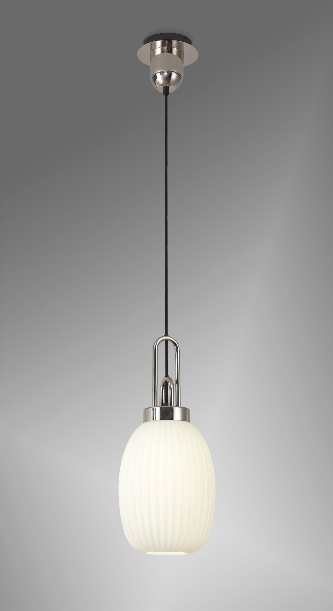 Cadiz 1-Light Pendant Light Fixture with 20cm Almond Ribbed Glass Shade, E27 Socket, IP20 Rated - Perfect for Kitchen Island, Dining Room, or Bedroom Lighting