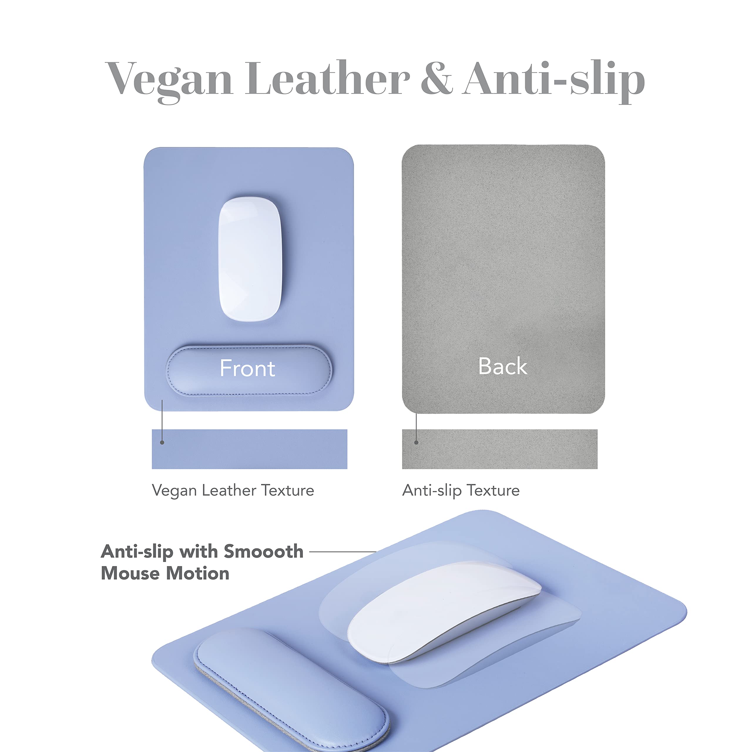 Vegan Leather Mouse Pad with Magnetic Wrist Rest - Hazy Blue Ergonomic Desk Mat with Anti-Slip Base for Office & Gaming | Comfortable Computer Accessory for Men & Women | Perfect for Workstations, Home Offices & PC Setups