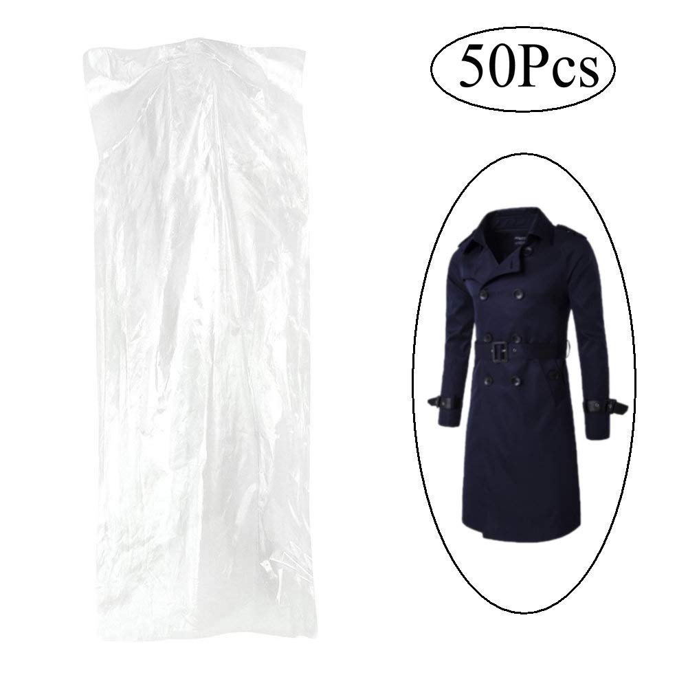 50 Pack Clear Garment Bags for Suits, Dresses & Clothing Storage - 60x120cm Transparent Wardrobe Protectors - Perfect for Travel, Moving & Closet Organization