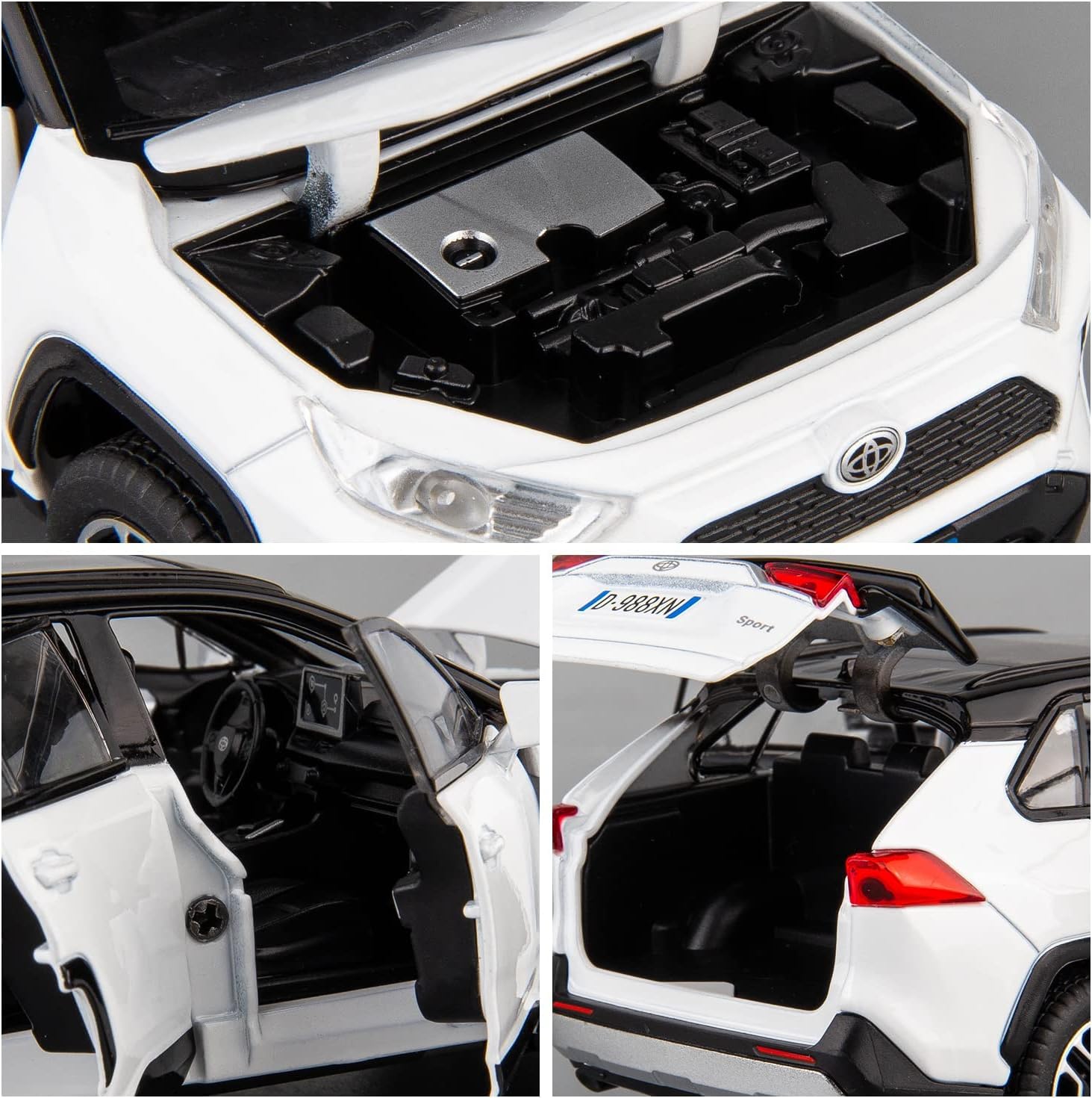 1/32 Scale Toyota RAV4 Alloy Diecast Model Car with LED Lights & Sound Effects - Collectible Toy Vehicle for Boys, Kids & Toddlers - Perfect Gift for Car Enthusiasts & Birthday Presents (White) - Great for Playtime, Display Collections & Educational STEM Learning