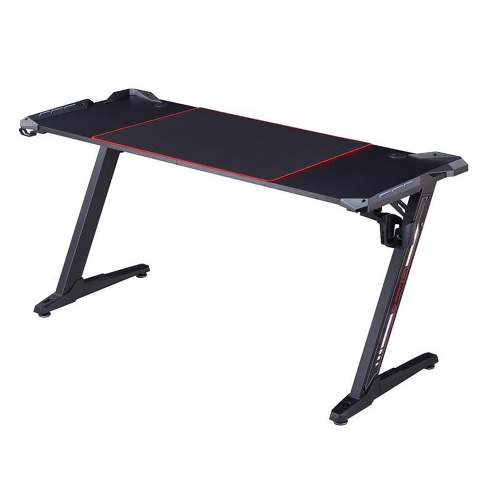 Almly Modern Black Metal Gaming Desk with Built-in Outlets & USB Ports - Ergonomic Computer Desk for Home Office & Gaming Setup