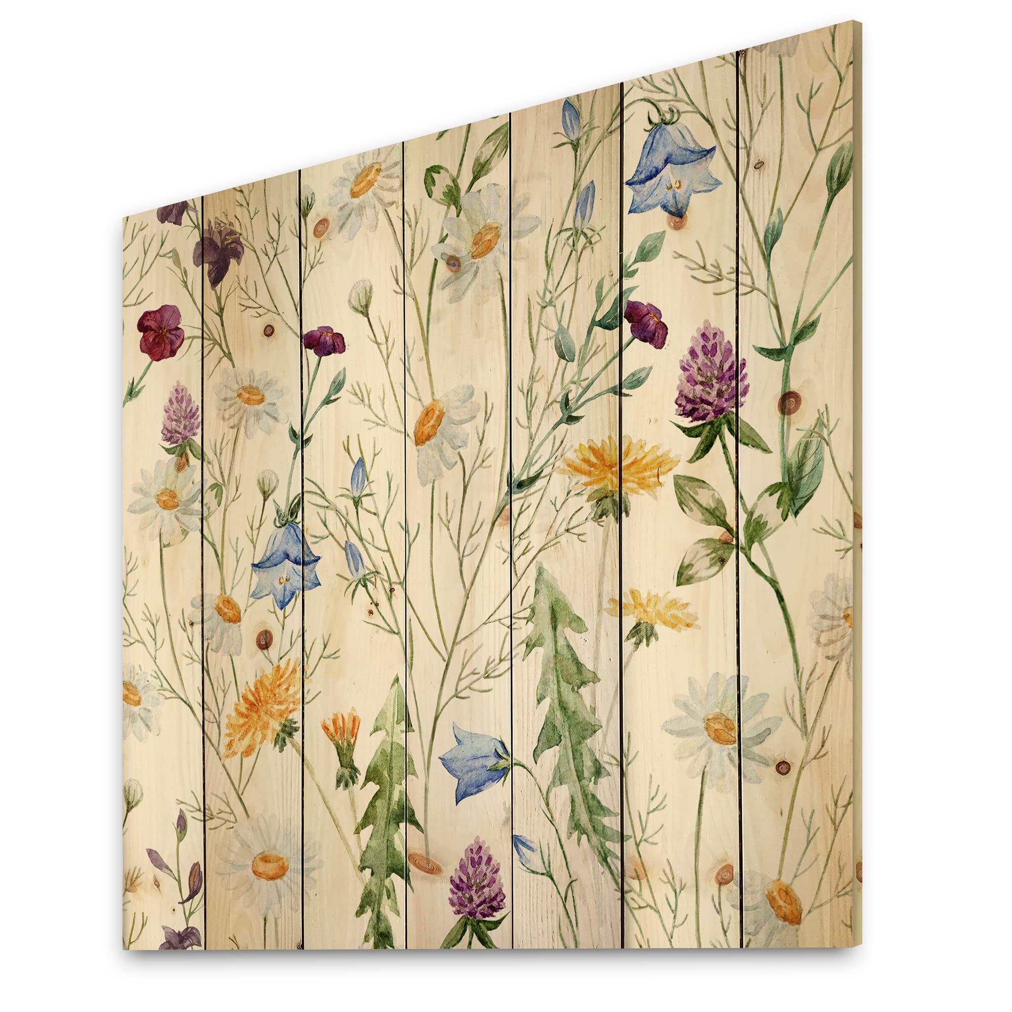 Wildflowers Chamomile Wood Wall Decor - Floral Pine Art for Home & Office