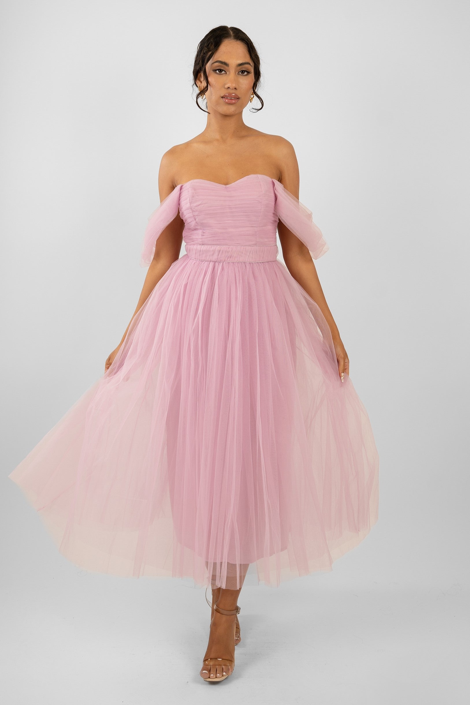 Elegant Pink Tulle Midi Dress for Women | Melbourne-Inspired Party & Wedding Guest Dress | Perfect for Formal Events, Cocktail Parties & Special Occasions
