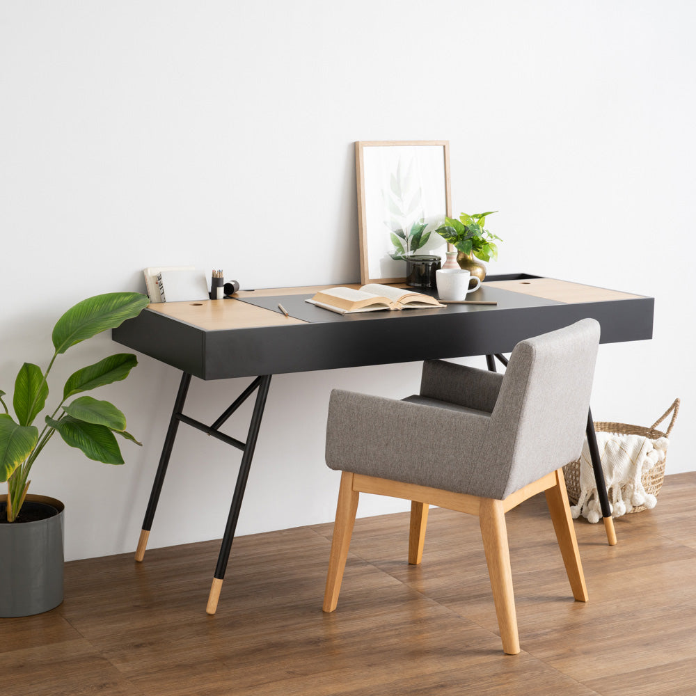 MORSE 140cm Study Desk - Black & Oak Finish, Modern Home Office Desk for Students & Professionals, Perfect for Small Spaces & Dorm Rooms