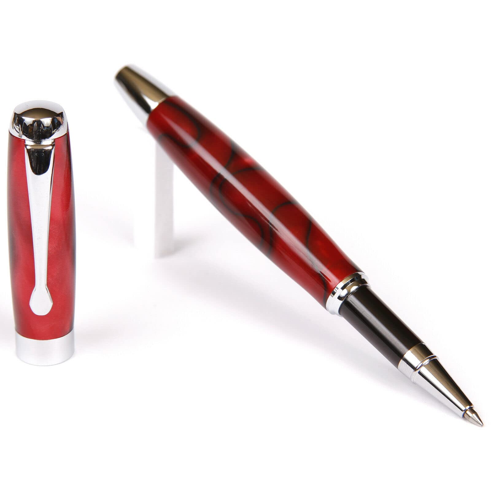 Premium Tuscany Rollerball Pen - Elegant Red & Black Marbleized Gloss Finish - Smooth Writing for Office, School & Gift Giving - Perfect for Business Professionals, Students & Special Occasions