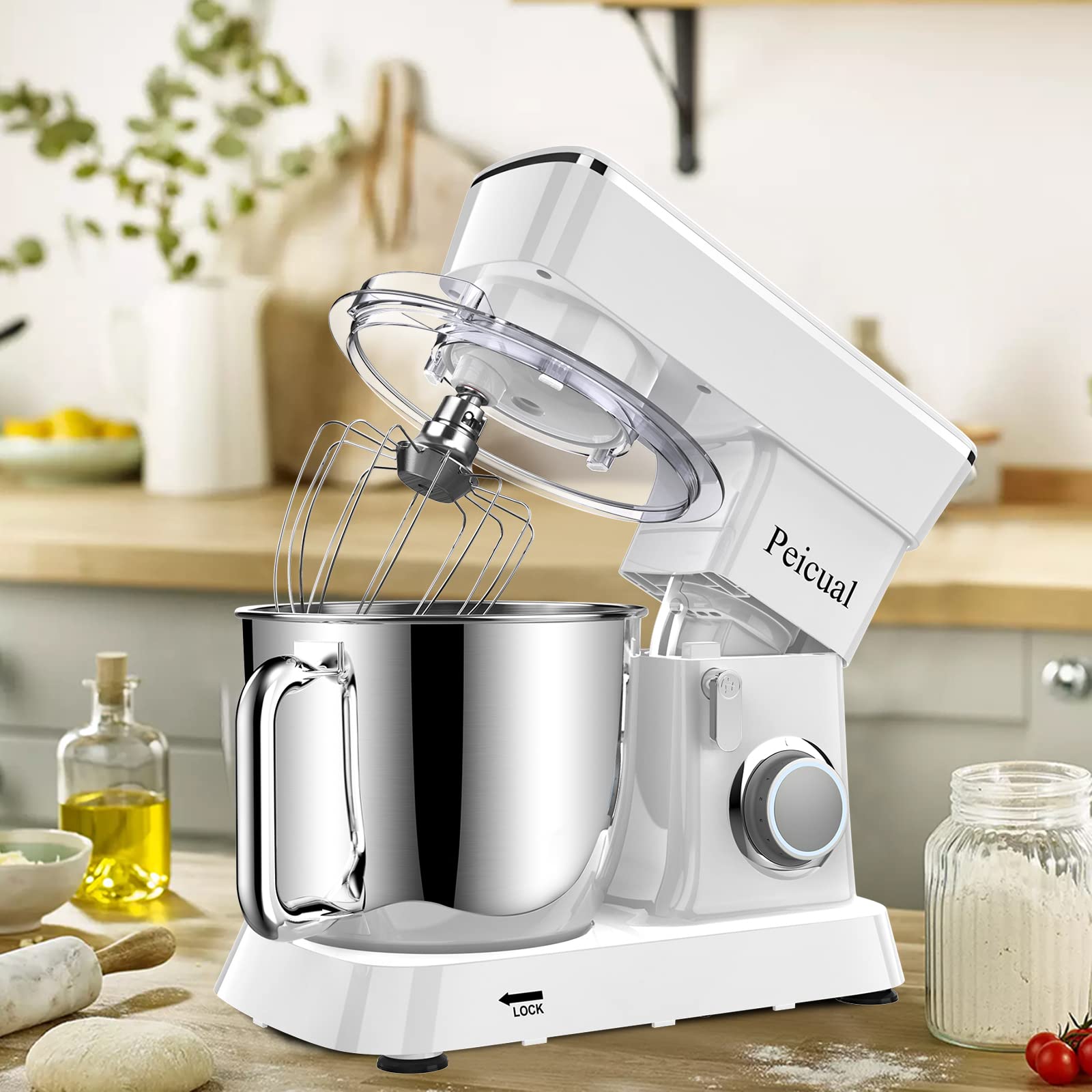5.5QT Stand Mixer with 10+ Speeds - Tilt-Head Electric Kitchen Mixer with Stainless Steel Bowl, Dough Hook, Beater & Whisk - Perfect for Baking Cakes, Cookies & Bread Dough - White