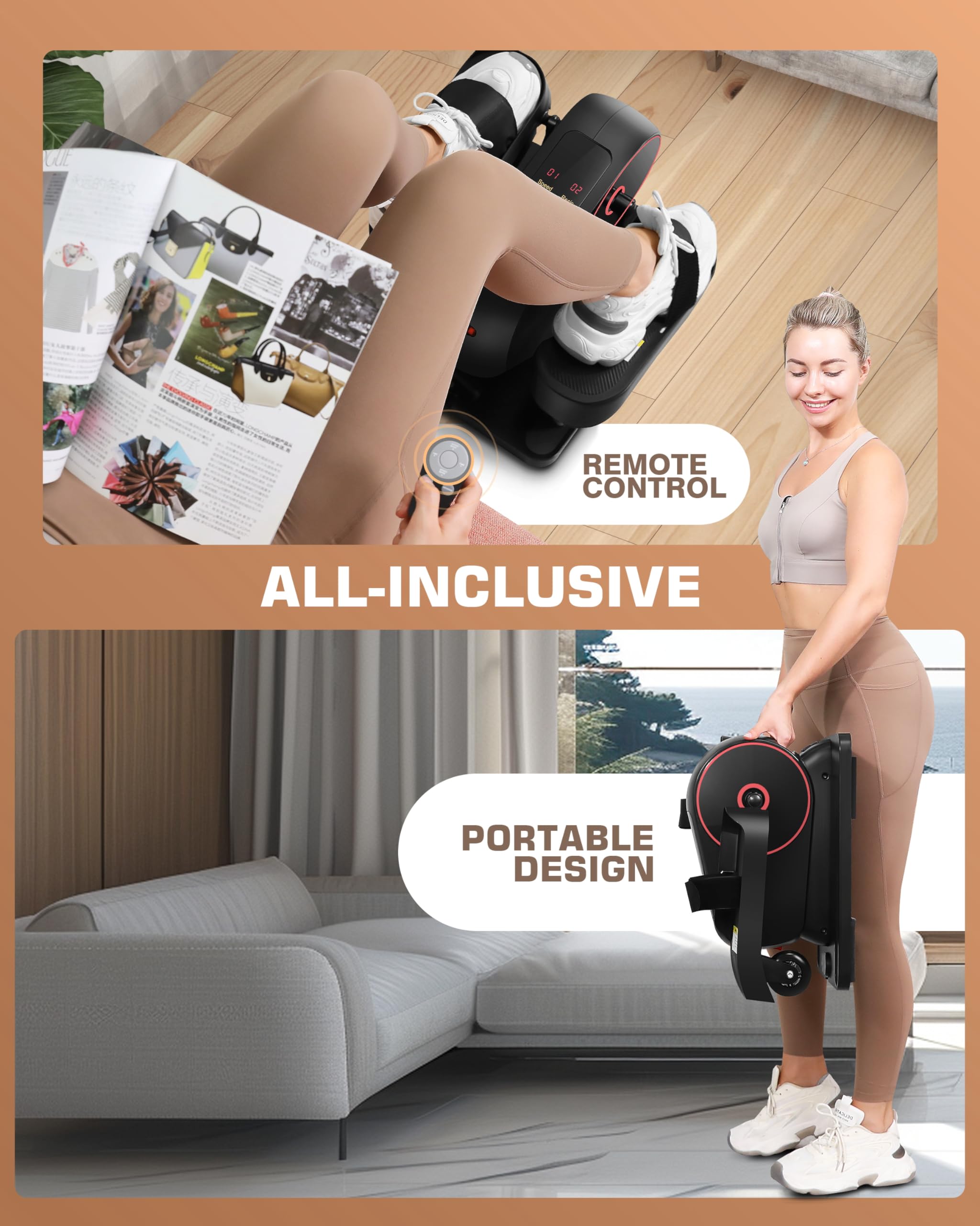 ANCHEER Under Desk Elliptical Machine - Dual Mode (Resistance/Speed) Seated Exercise Bike with Massage Pedals & Remote Control - Perfect for Seniors, Office Workers & Home Workouts
