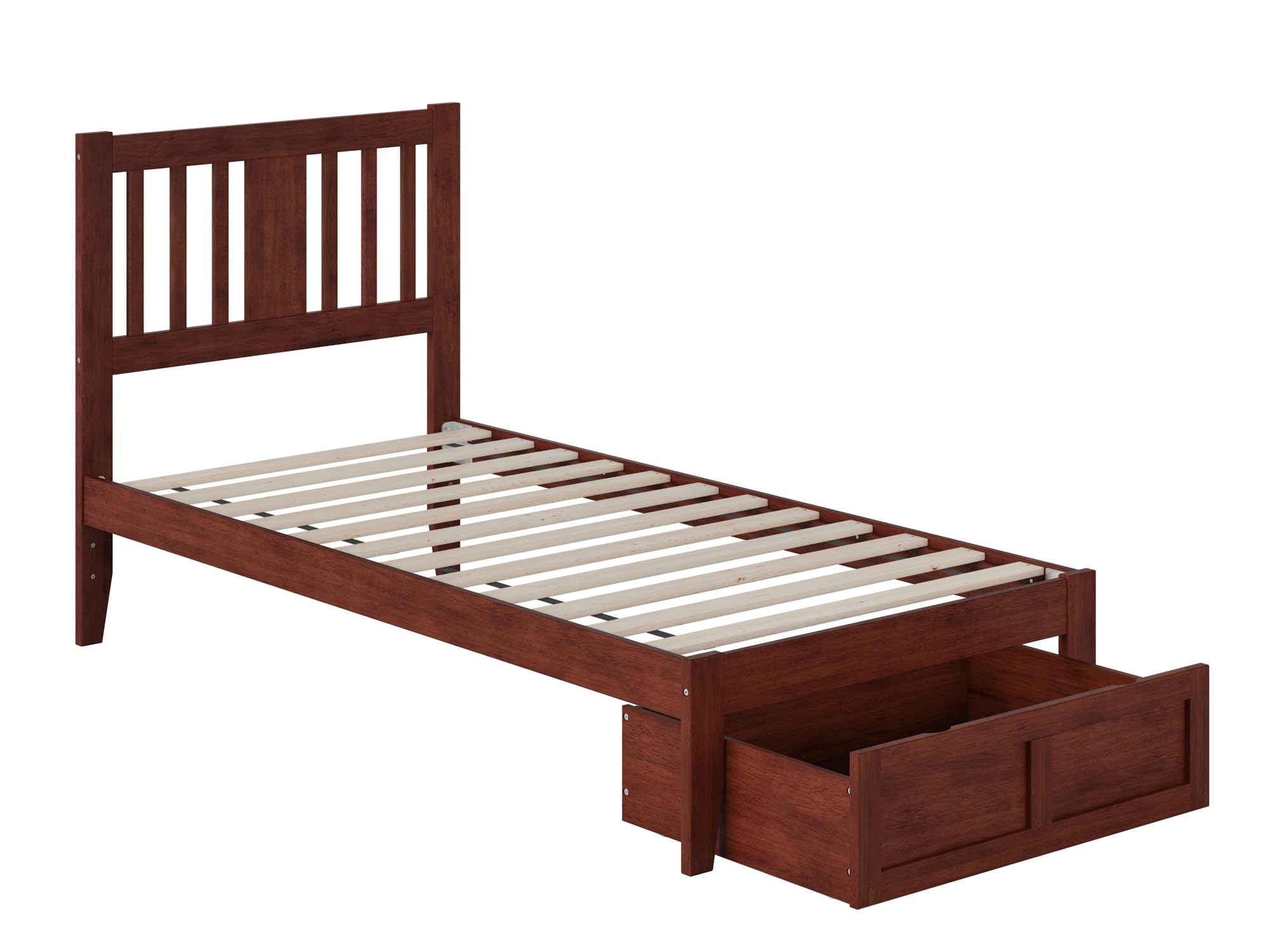 AFI Tahoe Twin Size Platform Bed Frame with Foot Drawer & USB Charging Station - Solid Walnut Wood - Space Saving Storage Solution for Small Bedrooms & Dorm Rooms