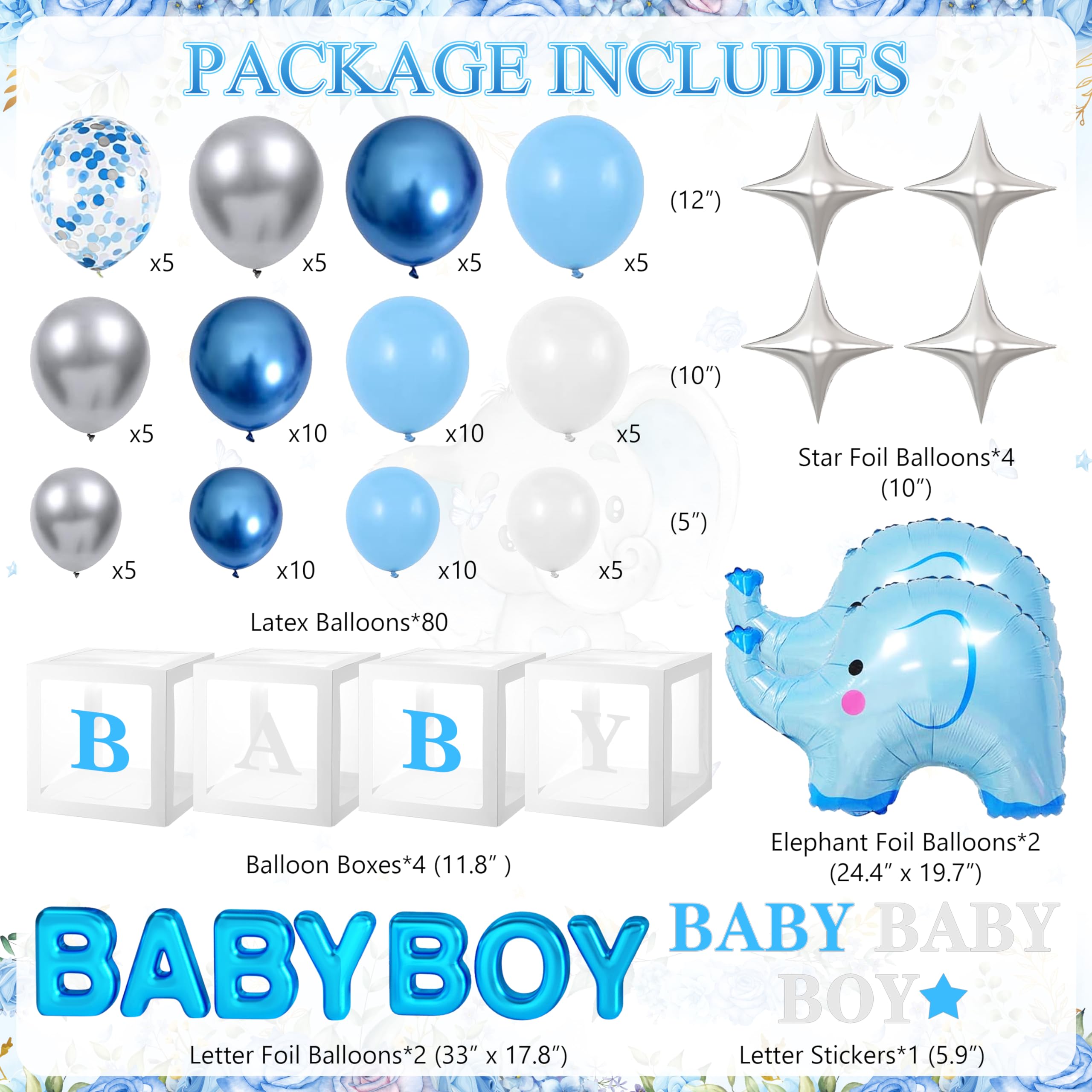 Adorable Elephant Baby Shower Decorations for Boys - Elephant Theme Birthday Party Supplies with Balloon Garland, Backdrop, Tablecloth & Cake Toppers | Perfect for Baby Shower, Gender Reveal & Nursery Decor
