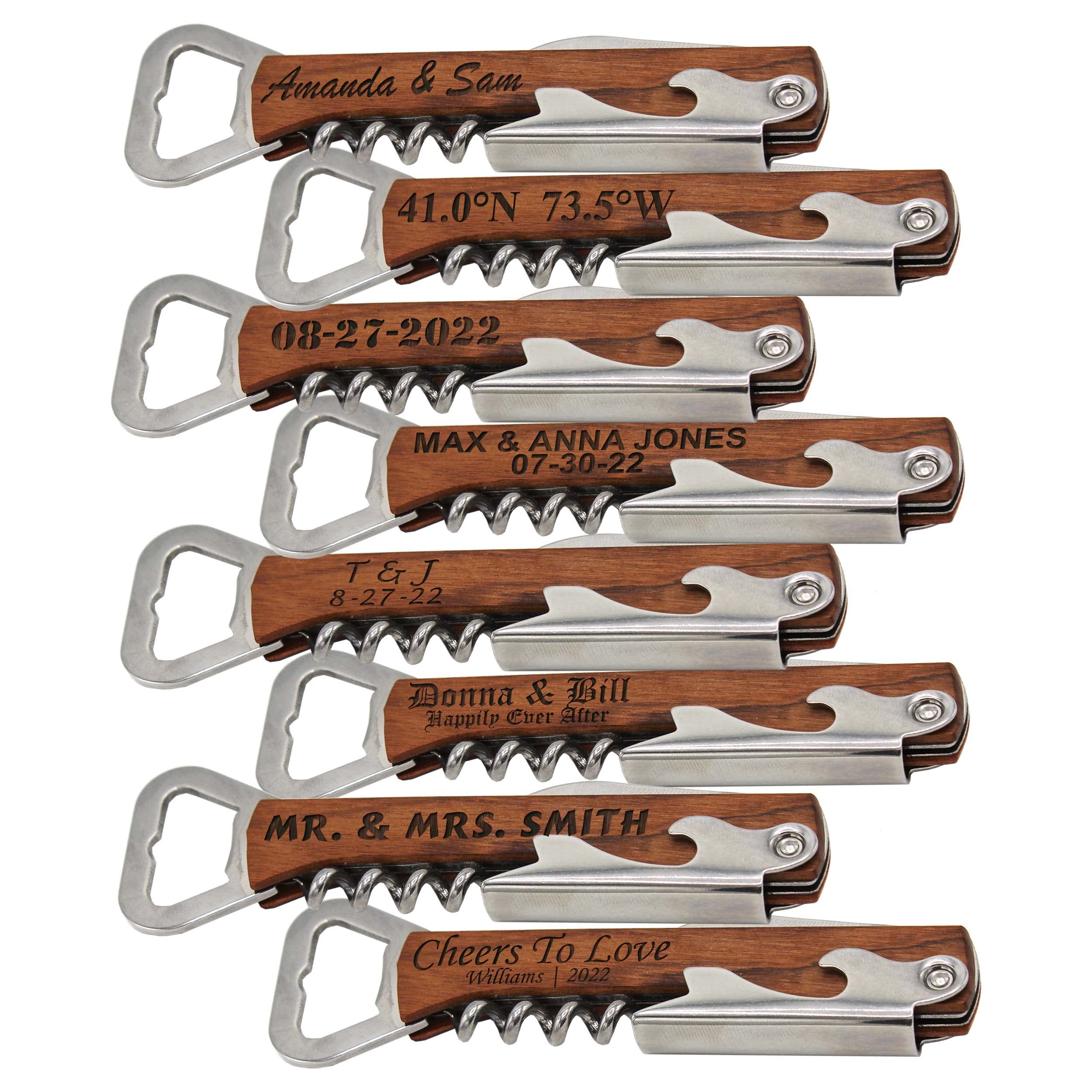 Personalized Corkscrew Wedding Favors - Custom Engraved Wine & Beer Bottle Opener Set for Bridal Showers, Receptions, Parties (50 Pack) - Perfect for Anniversary Gifts, Couples Retreats & Wine Tasting Events