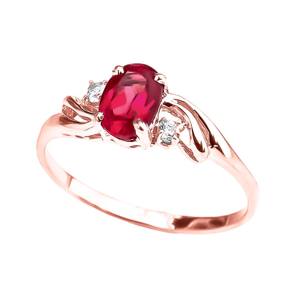 14K Rose Gold Oval Ruby & White Topaz 3-Stone Engagement Ring for July Birthstone - Perfect for Proposals, Anniversaries & Special Occasions