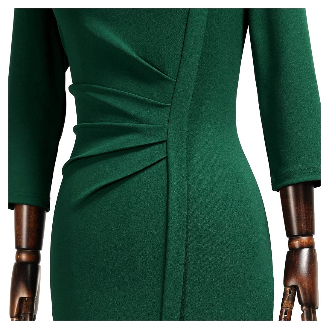 AISIZE Women's Retro V-Neck Wrap Dress - Stretchy Bodycon Business Dress for Office, Cocktail Party & Formal Occasions | Classy Work Dress with Flattering Fit