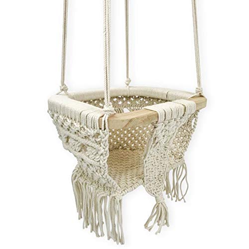Handmade Macrame Baby Swing - Boho Nursery Decor with High Back & Tassels for Outdoor Use - Perfect Baby Shower Gift (Fast 10-Day Delivery) - Ideal for Porch, Garden, and Nursery Relaxation