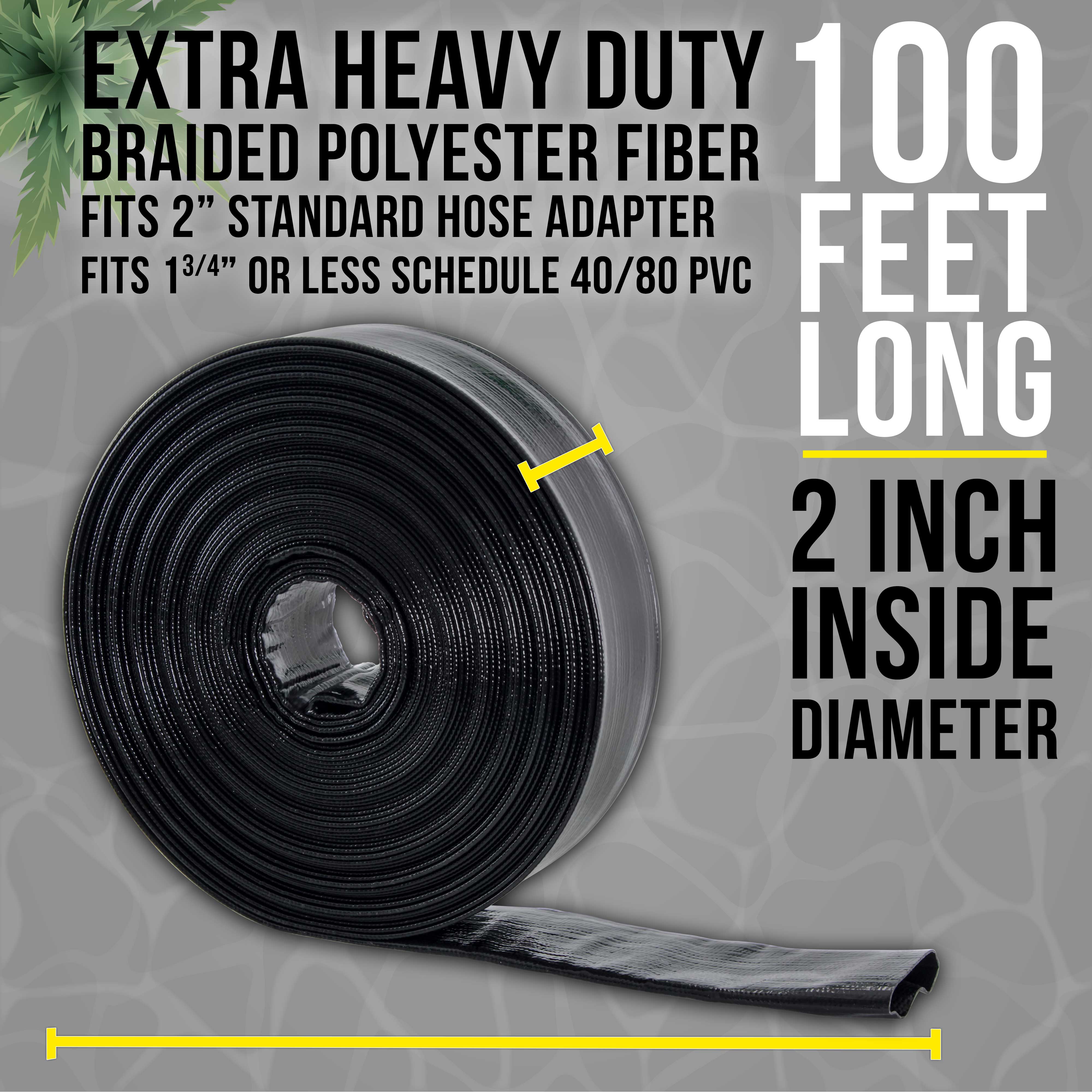 U.S. Pool Supply® Black Rhino 2-Pack 100' Heavy Duty Backwash Hose with Hose Clamps - 1.2mm Thick Weather-Resistant Pool Maintenance Hose for Inground & Above Ground Pools
