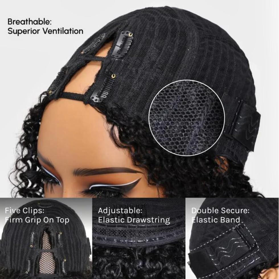 UNICE EasiContour Yaki Straight V-Part Human Hair Wig - 22 Inch 180% Density Glueless Clip-in with Drawstring (Black to Chestnut Brown Ombre) | Natural Look for Daily Wear, Cosplay & Special Occasions