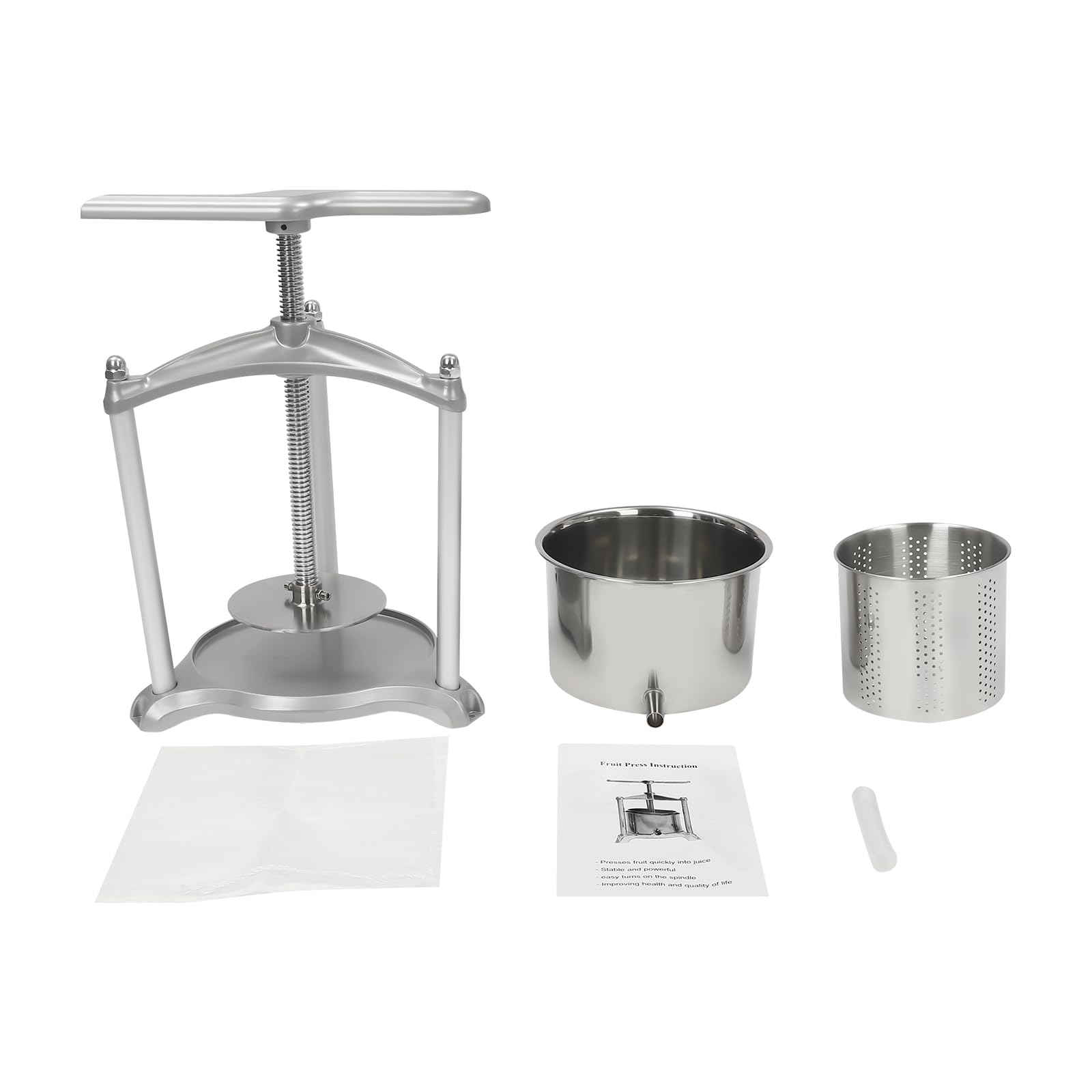 Premium Dual Stainless Steel Fruit Wine Press & Cheese Press Kit - 0.7Gal Manual Juice Maker for Apples, Pears, Grapes & Honey - Perfect for Home Brewing, Cider Making & Artisan Cheese Production