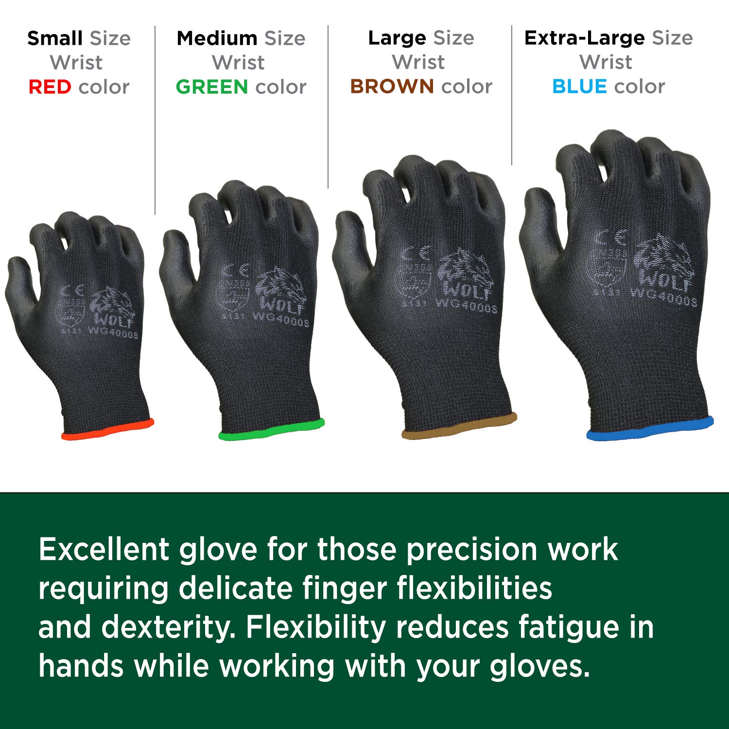 WOLF Polyurethane Palm Coated Nylon Shell Work Gloves - Durable Construction, Mechanic & Warehouse Gloves for Yard Work, Gardening & Heavy Duty Use
