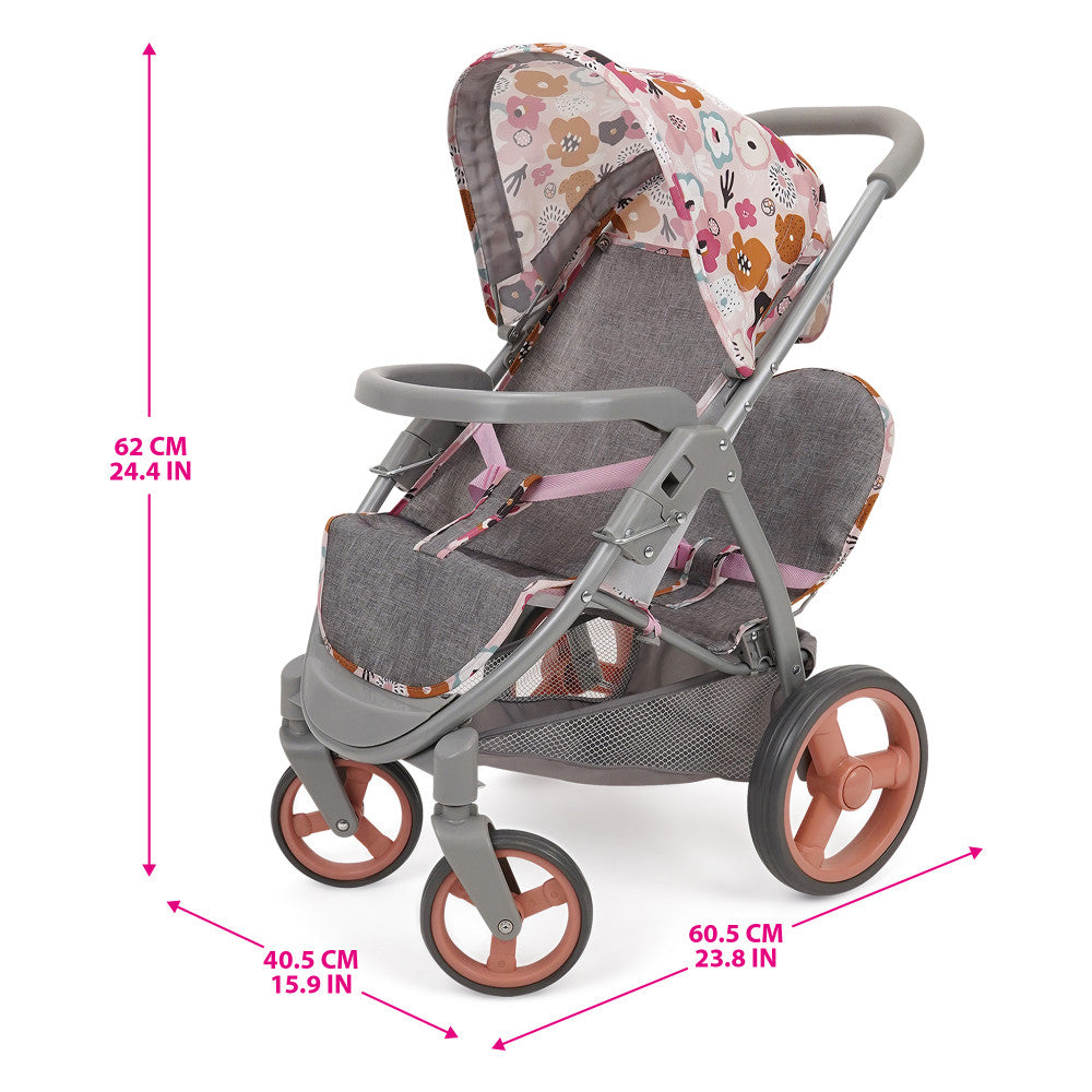 509 Crew Mabelle Duo Twin Doll Stroller - Melange Flora Print, Double Baby Doll Stroller for Ages 3+ | Perfect for Pretend Play, Outdoor Walks & Sibling Bonding