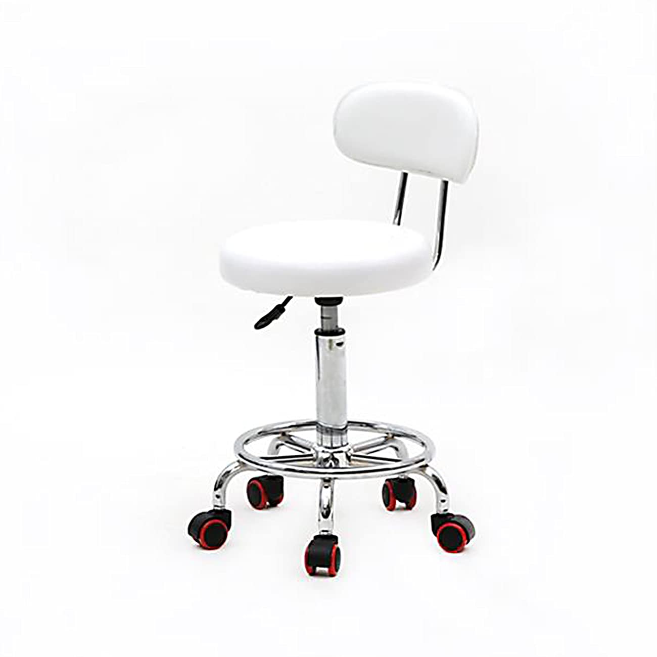 Adjustable Swivel Rolling Massage Stool with Back Support - 360° Free Rotation for Estheticians, Tattoo Artists, Office & Salon Use - White Spa Stool for Dentist, Bar & Work Chairs (Perfect for Tattoo Studios, Beauty Salons & Home Office)