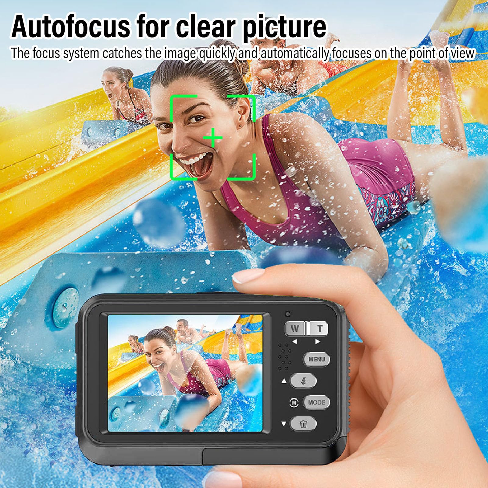 4K Underwater Camera with Autofocus - 48MP HD Dual Screen Digital Camera for Snorkeling & Diving | 11FT Depth Waterproof | Compact Floating Design | Perfect for Beach Vacations, Pool Parties & Marine Photography (Black)