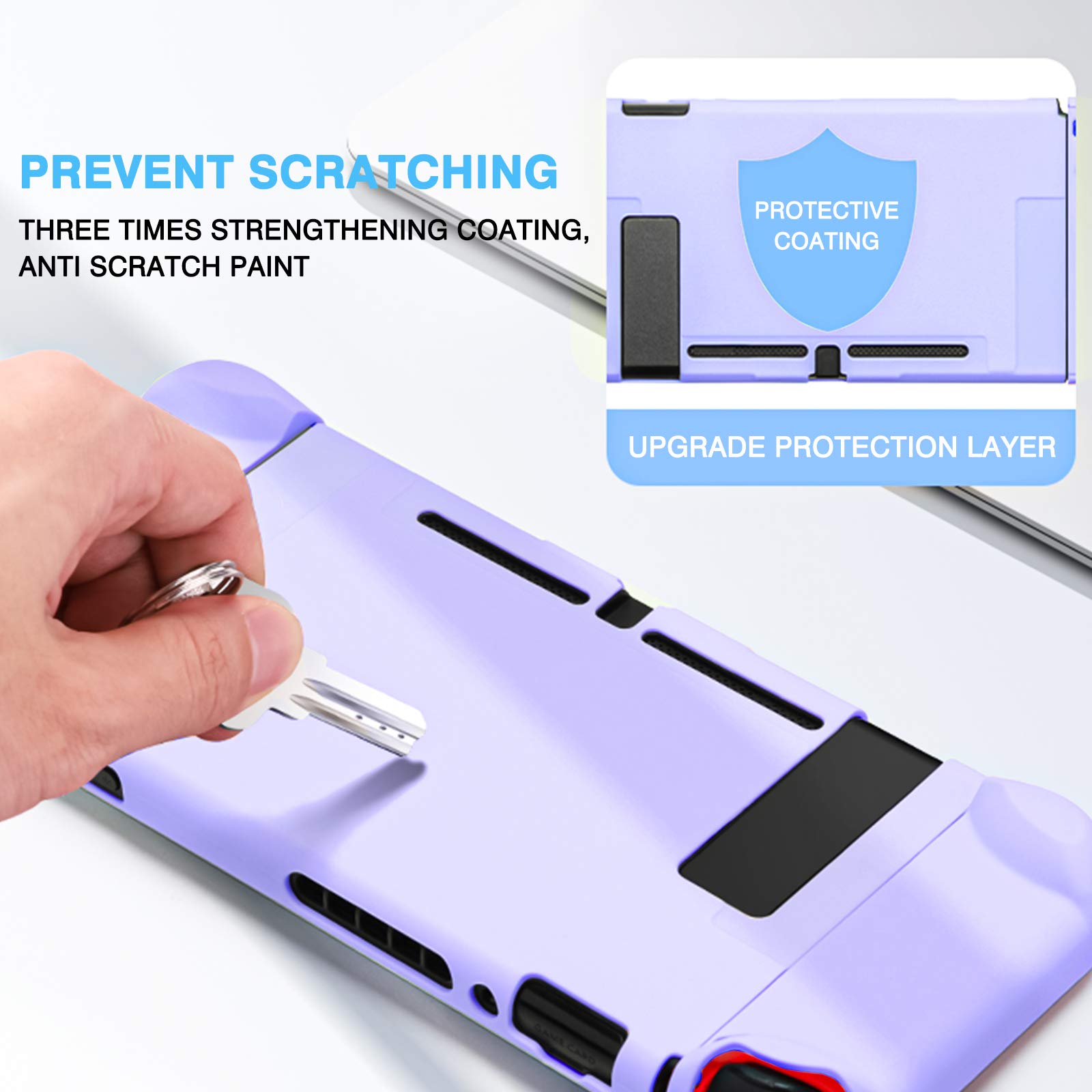 DLseego Shockproof Protective Case for Nintendo Switch - Anti-Scratch Cover with 2 Tempered Glass Screen Protectors & 6 Thumb Grips (Purple) | Perfect for Travel, Gaming On-The-Go and Switch Console Protection